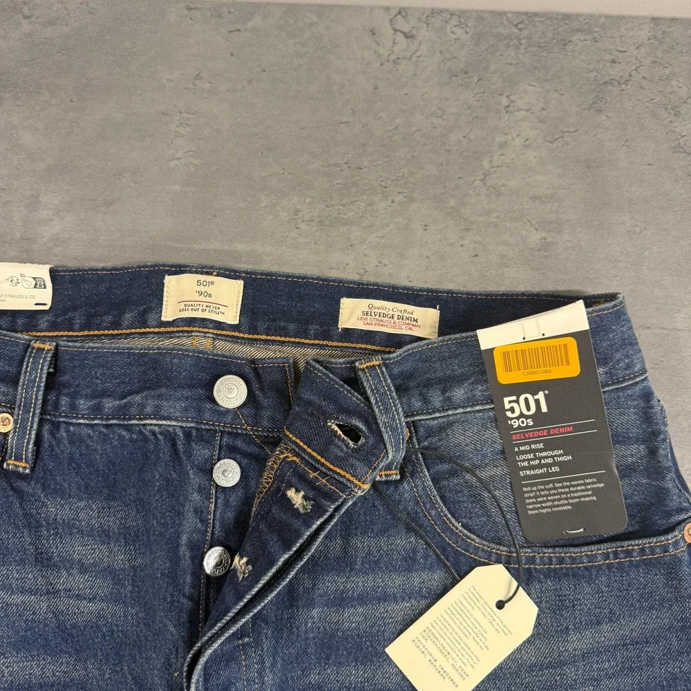 Levi's Jeans 32x30 501 90s Blue Selvedge Denim Straight Leg Dark Wash Big E $138